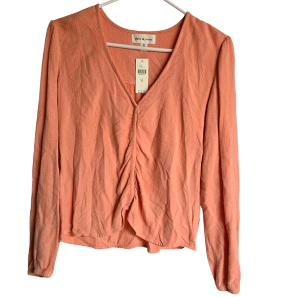 Cloth & Stone Anthropologie Womens Peach Linen Blouse XS - Picture 2 of 7